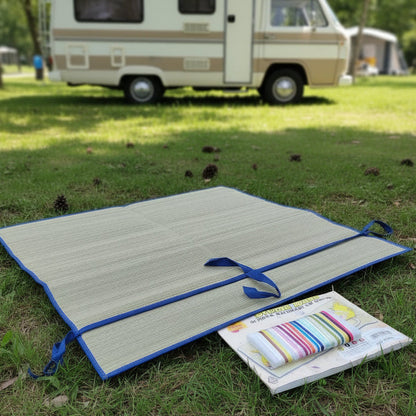 etichetta Teorema Giochi paglia fibra vegetale naturale stuoia coperta tappetino zerbino ripieghevole arrotolata con laccetto tessuto colorato 175 x 70 uso mare piscina camping giardino spiaggia protezione dalla sabbia