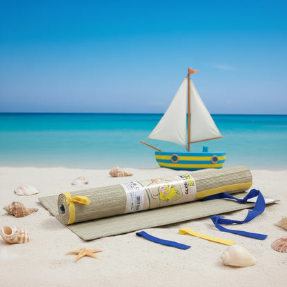 produttore Teorema Giochi dall'alto paglia fibra vegetale naturale stuoia coperta tappetino zerbino ripieghevole arrotolata con laccetto 175 x 70 uso mare piscina camping giardino spiaggia protezione dalla sabbia