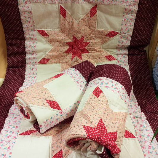 disegno stella bianco fiorellini rosa bordeaux quilt patchwork tappeto piccolo economico scendiletto per salotto cucina soggiorno copertina divano sala giochi bambini