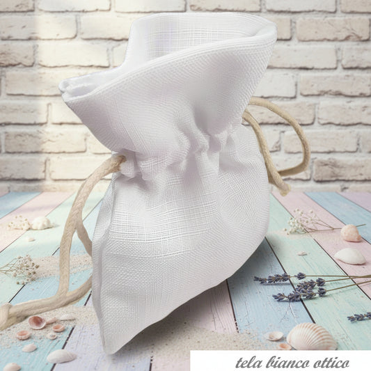 bustina economica di tela bianca per confezionare sacchetto piccolo portaconfetti bomboniera di tessuto rustico cotone uso confezionamento lavanda profumatore armadio confettata riso sposi fiori secchi profumati