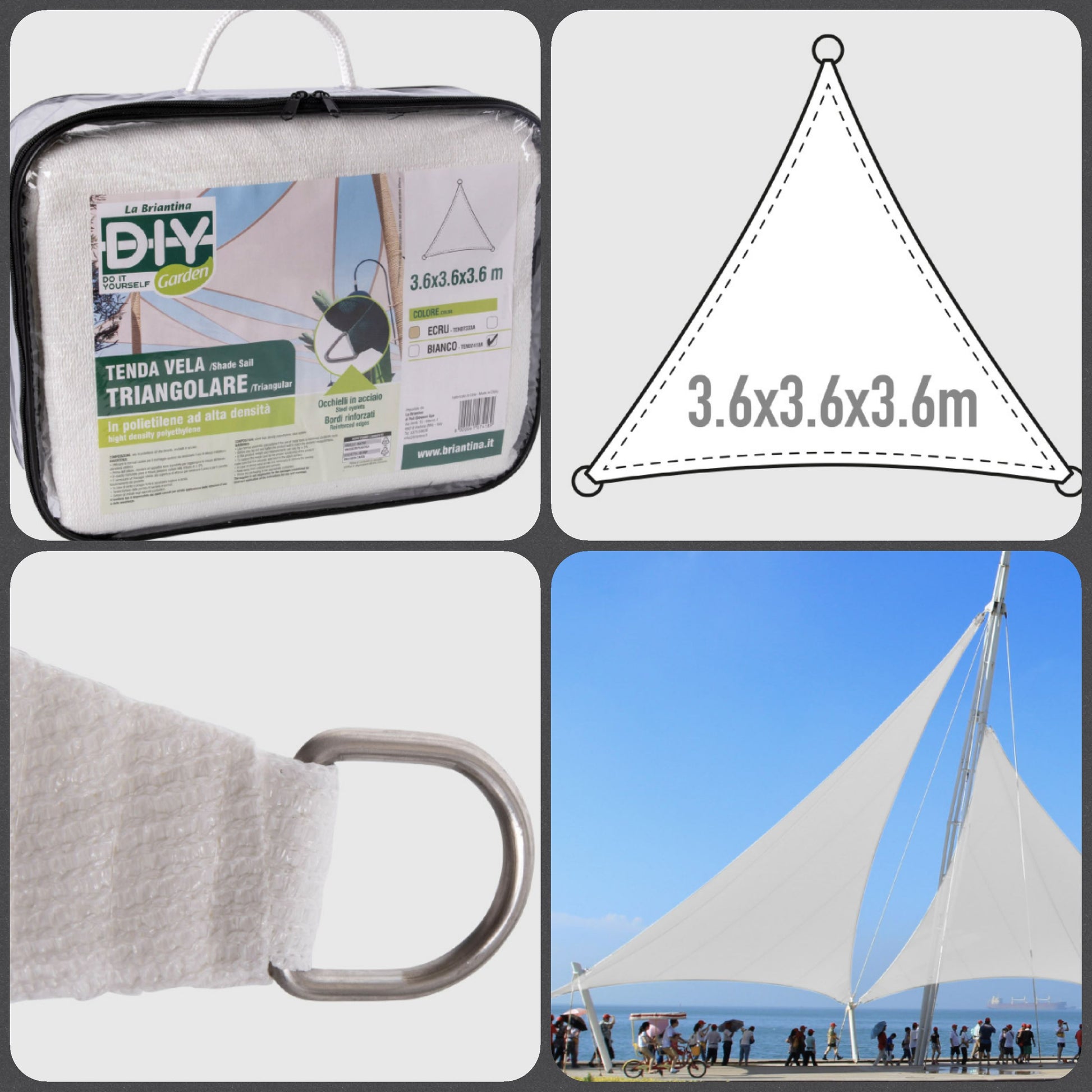 vela 3.6 metri tenda copertura ombreggiante triangolare polietilene bianca parasole estate giardino spiaggia mare piscina