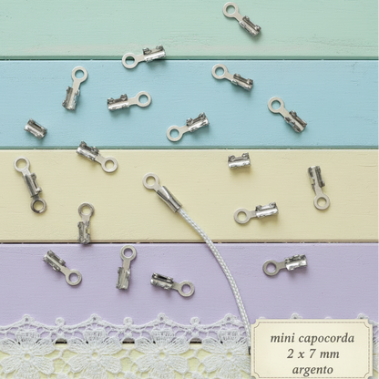 mini terminali capocorda chiusure per cordini cordoncini lacci bigiotteria metallo argento minuterie collane bracciali da 2 x 7 mm