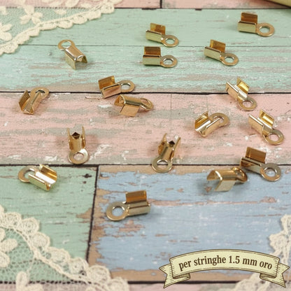 terminali capocorda 5 mm chiusure per cordini cordoncini lacci bigiotteria metallo oro dorati minuterie collane bracciali per stringhe 1.5 mm