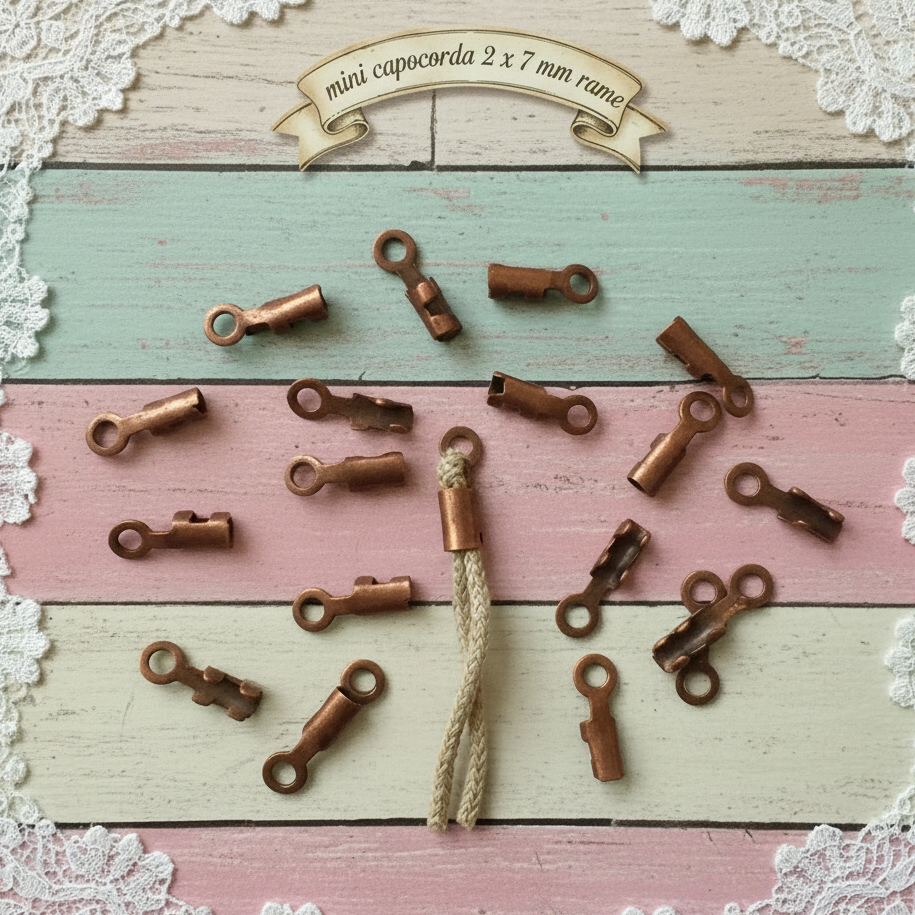 mini terminali capocorda chiusure per cordini cordoncini lacci bigiotteria metallo rame minuterie collane bracciali da 2 x 7 mm