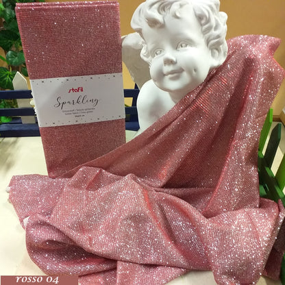 rosso 04 stoffa glitter tessuto sparkling brillantinato stafil 50 x 55 cm vetrina statua angelo idea decorazioni pasqua natale scampoli da hobbistica