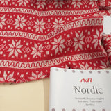 dettaglio pannello knit fabric, tissu tricotè, strickstoff, tessuto nordico rosso stoffa addobbi natalizi bambole pupazzi rivestire palline polistirolo albero Natale