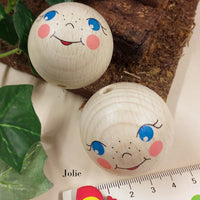 40 mm 25 mm faccine sorridenti di testine legno dipinte disegnate stampate ad uso angioletti bambole visetti fai da te creativo pigotte Natale balocchi natalizi albero