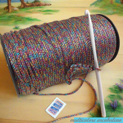 arcobaleno multicolore laminato cordino thai firefly fettuccia lurex lamè 2 mm filato metallico brillante glitterato rocca 400 g per borse uncinetto 3.5-5
