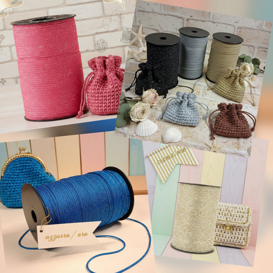 nero argento marrone oro turchese azzurro rosa fucsia crema esempio borsetta con catenella tripolino thai cordino lurex brillantinato lamè glitter per bijoux borse uncinetto progetti amigurumi crochet cordoncino bags luccicanti dorate clutch pochette sera cerimonia