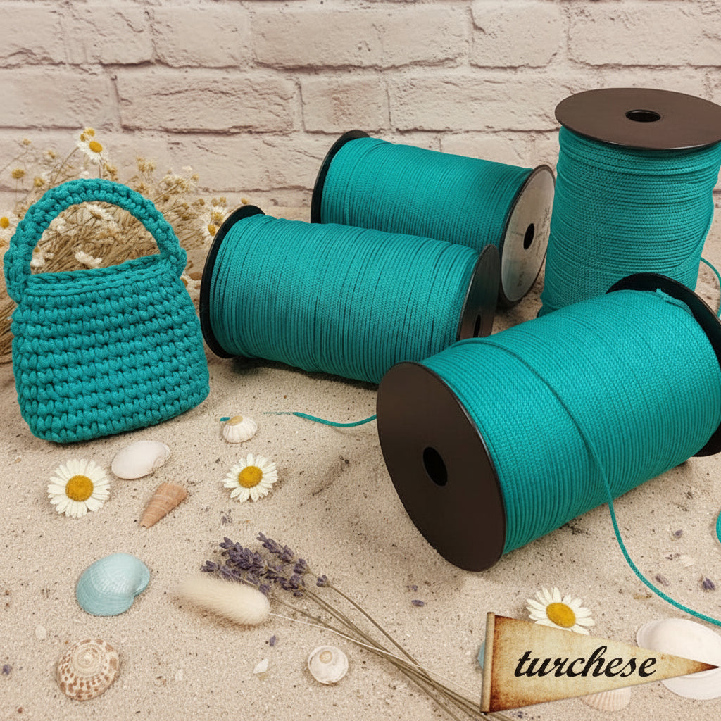 tripolino turchese cordino thai cordoncino borse uncinetto ferri maglia stafil uso pochette clutch bags cerimonia sera mare ciabatte corda sacca spiaggia cappelli bijoux