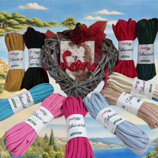 negozio shop online colori tricotin pronto cordoncino tubolare corda da riempire di filo modellabile tubecord stafil green per creare scritte nomi decorazioni fiori farfalle ghirlanda fuoriporta fiorellini perline love san valentino