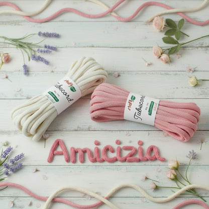 crema celeste azzurro rosa cordoncino tubolare corda vuota da riempire di filo modellabile tubecord stafil green tricotin pronto per creare scritte nomi decorazioni fiori farfalle