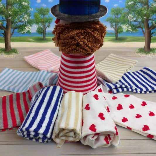vetrina shop tubolari di maglina elasticizzata tessuti stoffa righe cuori uso fai da te cucito creativo bambole pigotte pupazzi amigurumi rivestire uova pasquali palline albero natale polistirolo