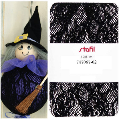 rete pizzo nero tubolari Stafil tessuto elasticizzati uso rivestire uova pasquali creare decorazioni natale sfere palline albero streghette halloween befana epifania