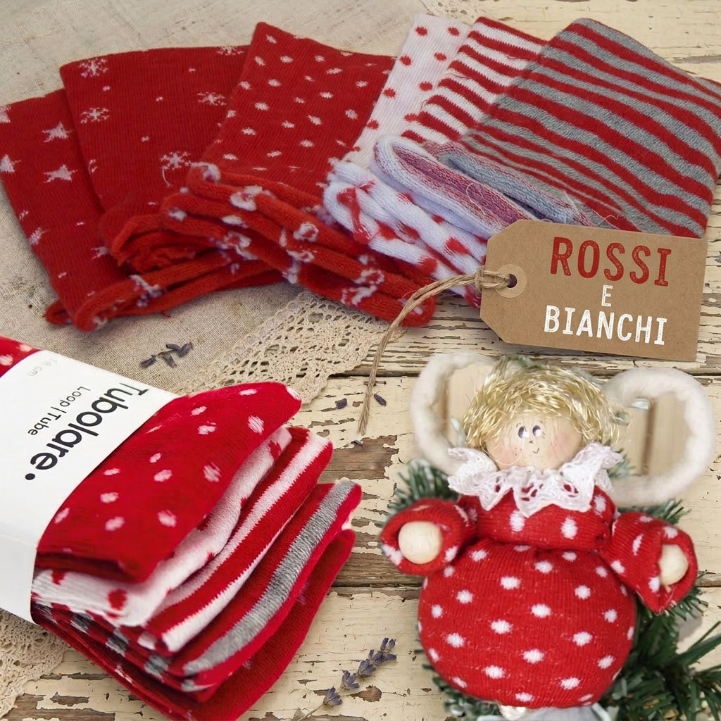 righe fiocco stelline pois rosso bianco colori natalizi fantasia tubolari maglina elasticizzati Stafil creare pupazzi bambola albero Natale gnomi del bosco angioletti angeli folletti della neve