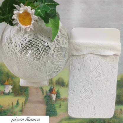 bianco vetrina negozio tessuto tubolari elasticizzati pizzo rete cotone estensibile per bambole fiori rose sfere palline Natale uova Pasqua decorazioni addobbi bamboline