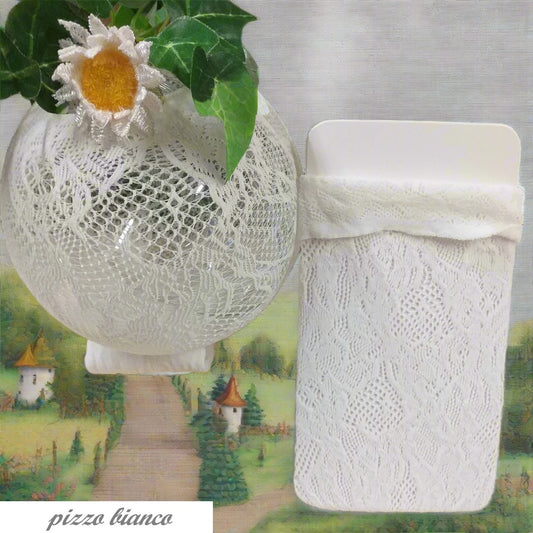 bianco vetrina negozio tessuto tubolari elasticizzati pizzo rete cotone estensibile per bambole fiori rose sfere palline Natale uova Pasqua decorazioni addobbi bamboline