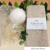 tulle pearl stafil ritagli 100 x 68 cm bianco con ciondoli perle idea rivestire pallina albero natale di polistirolo allestimento vetrinistica natalizia casa negozio packaging natalizio