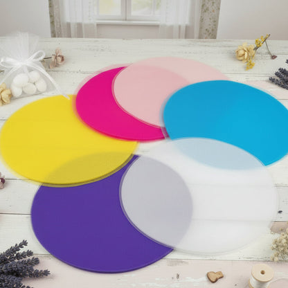 viola lilla giallo cipria fucsia colori particolari tulle per confetti bomboniere fai da te rotondo colorato centrini cerchi dischi  retina filet per confezionare sacchetti pompon confetti caramelle