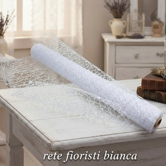 tulle rete bianco polycotton traforato fioristi tessuto in runner e rotolo decorativo cucito creativo hobby fai da te bomboniere uso cucire bamboline di stoffa e pezza confettata decorazioni natalizie addobbi
