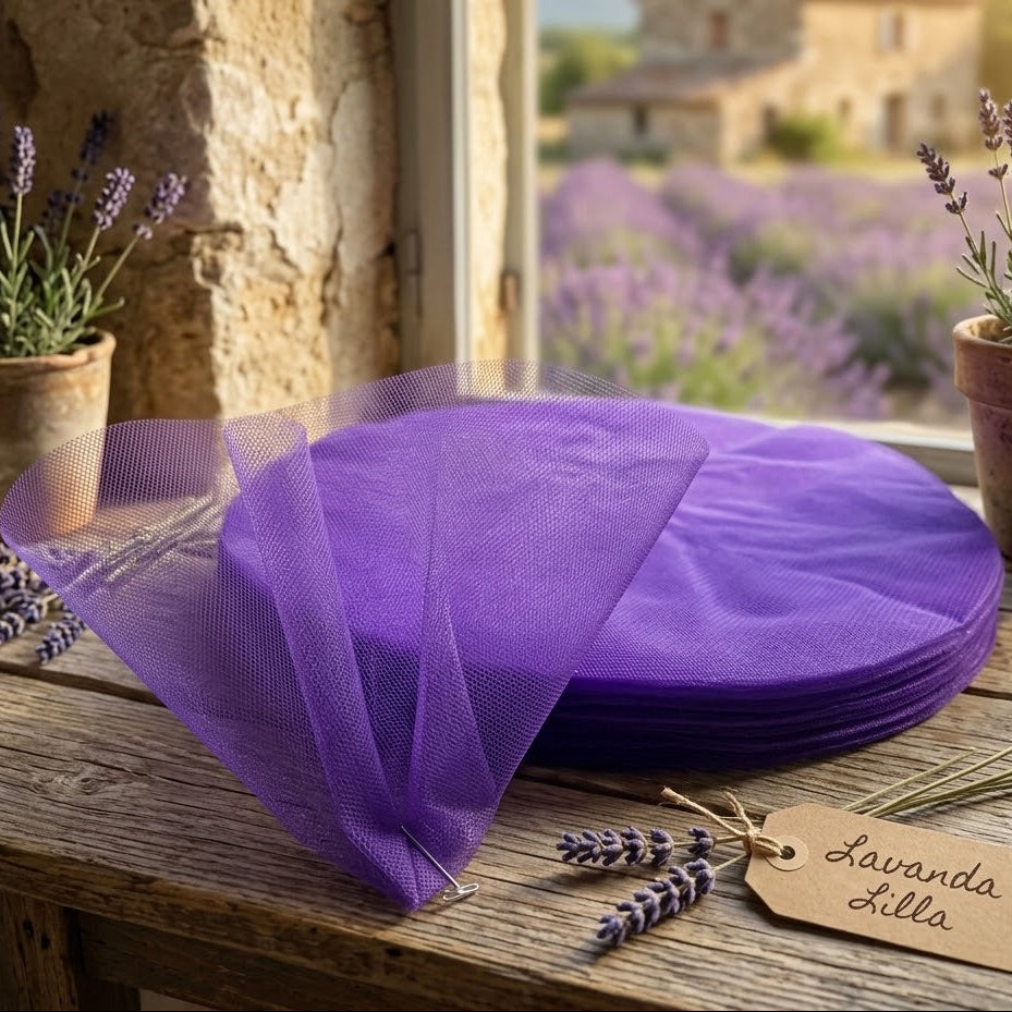 colore lilla lavanda tulle per confetti bomboniere fai da te rotondo colorato centrini cerchi retina filet per confezionare sacchetti