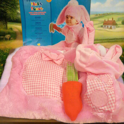 kit costume tutina peluche rosa coniglietta  carnevale vestitino bimba neonata 12-18 mesi con accessori cuffietta carota