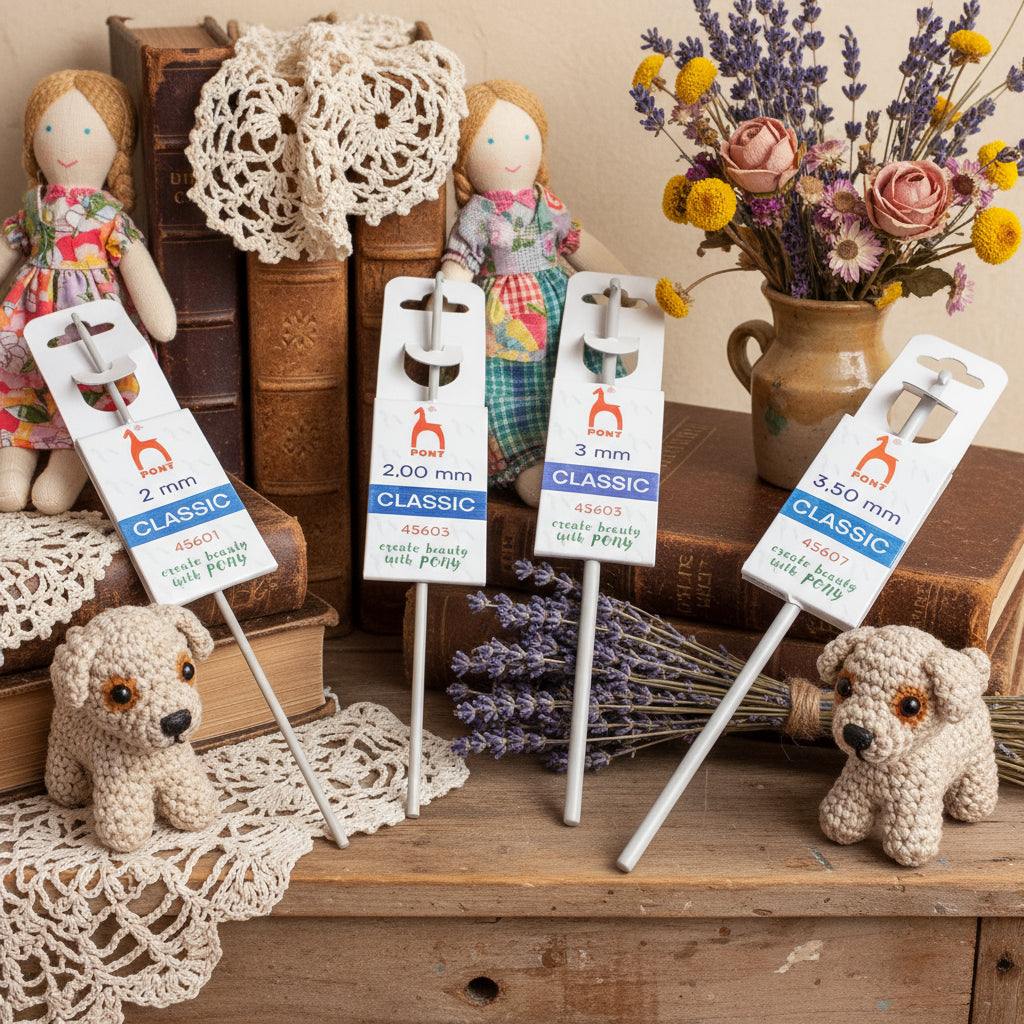 Pony 2, 2,00 , 3, 3.5 mm ago con uncino crochet hook uncinetto alluminio per lana sottile cotone biologico lavori a maglia con filati di spessore medio e fine