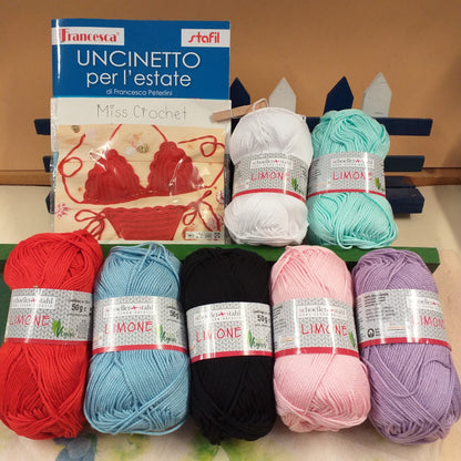vari colori filato e Uncinetto per l'estate Stafil schemi facili moderni manuale libretto per realizzare capi d'abbigliamento di cotone grosso per spiaggia mare costume bikini da bagno top magliette canotta