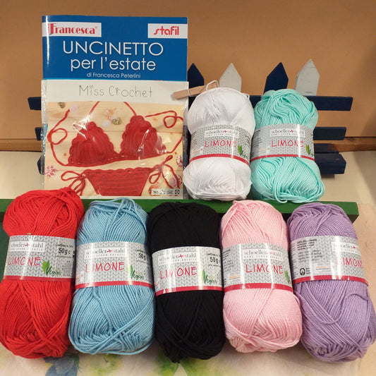 vari colori filato e Uncinetto per l'estate Stafil schemi facili moderni manuale libretto per realizzare capi d'abbigliamento di cotone grosso per spiaggia mare costume bikini da bagno top magliette canotta