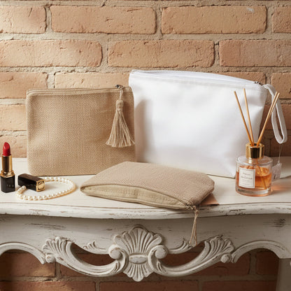 pouch rustico tela grezza sacchetto con cerniera foderato bustina pochette juta beige Merceria Accessori Servizio e stafil per borsa uncinetto da rivestire con filato cotone granny mattonelle o personalizzare scritte ricamo stampato applicazioni tessuto stoffa termoadesive strass