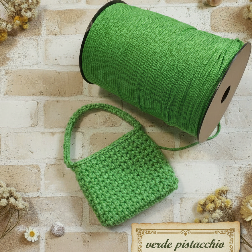 tripolino verde pistacchio cordino thai cordoncino borse uncinetto ferri maglia stafil uso pochette clutch bags cerimonia sera mare ciabatte corda sacca spiaggia cappelli bijoux