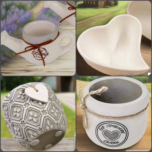 annaffiatoio coccio tema cuore vasetto porta piantina fiori bomboniera utile composizioni fioristi colore bianco crema nocciola packaging festa della mamma