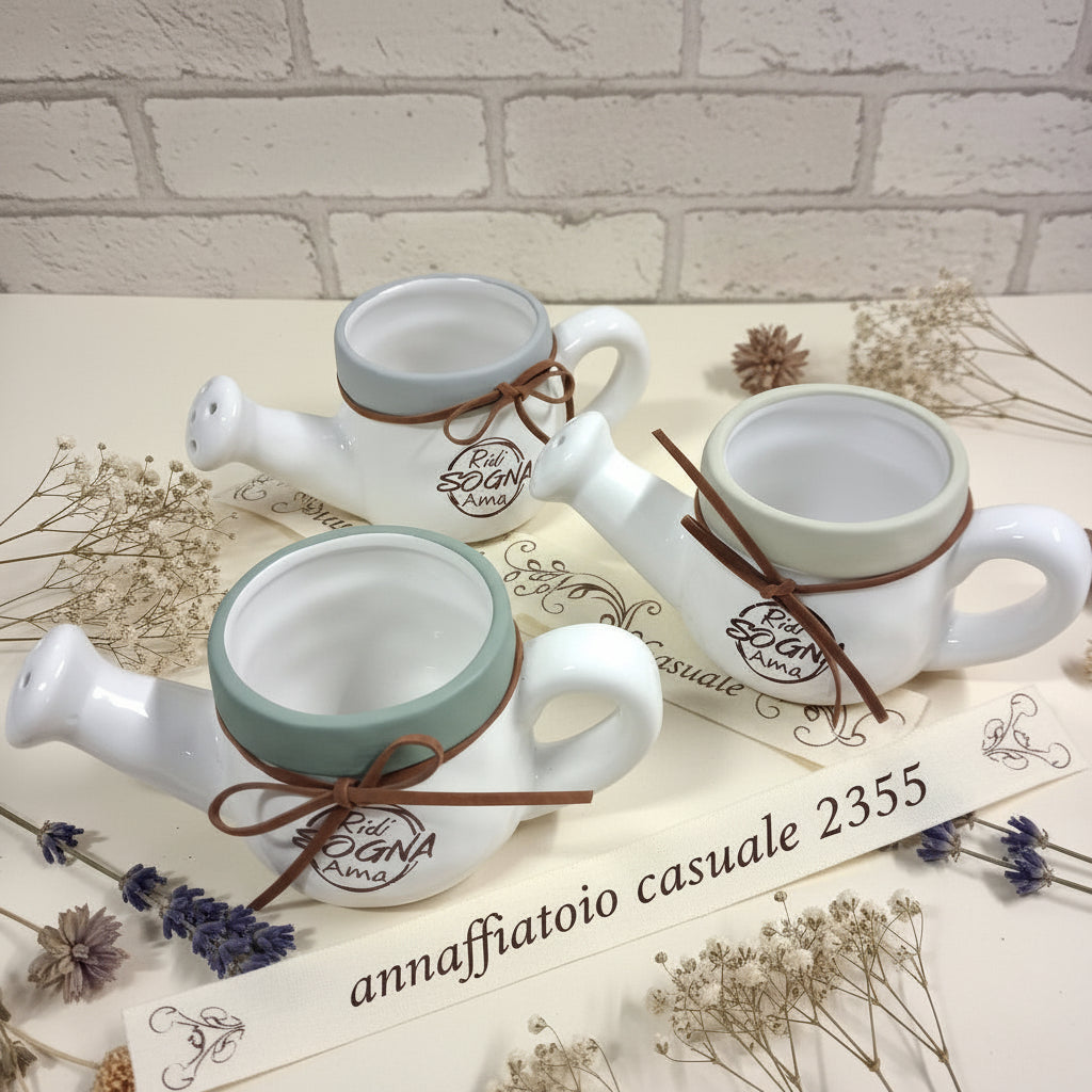 ridi sogna ama colore panna grigio verde tortora decorazioni varie assortite vasetto porta piantina annaffiatoio ceramica fiori bomboniera utile composizioni fioristi da confezionare fai da te festa della mamma pasqua idea regalo