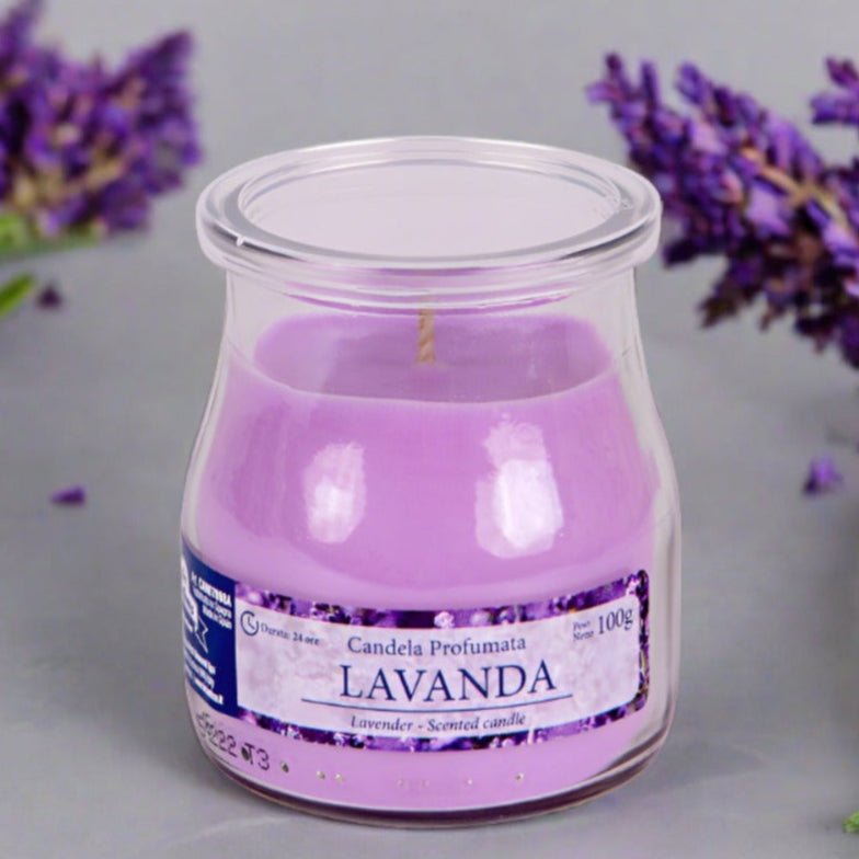 100 g lilla lavanda vasetto vetro barattolo candela profumata bomboniera uso fai da te o confezionata confetti per matrimonio comunione cresima laurea 18 anni compleanno anniversario nozze