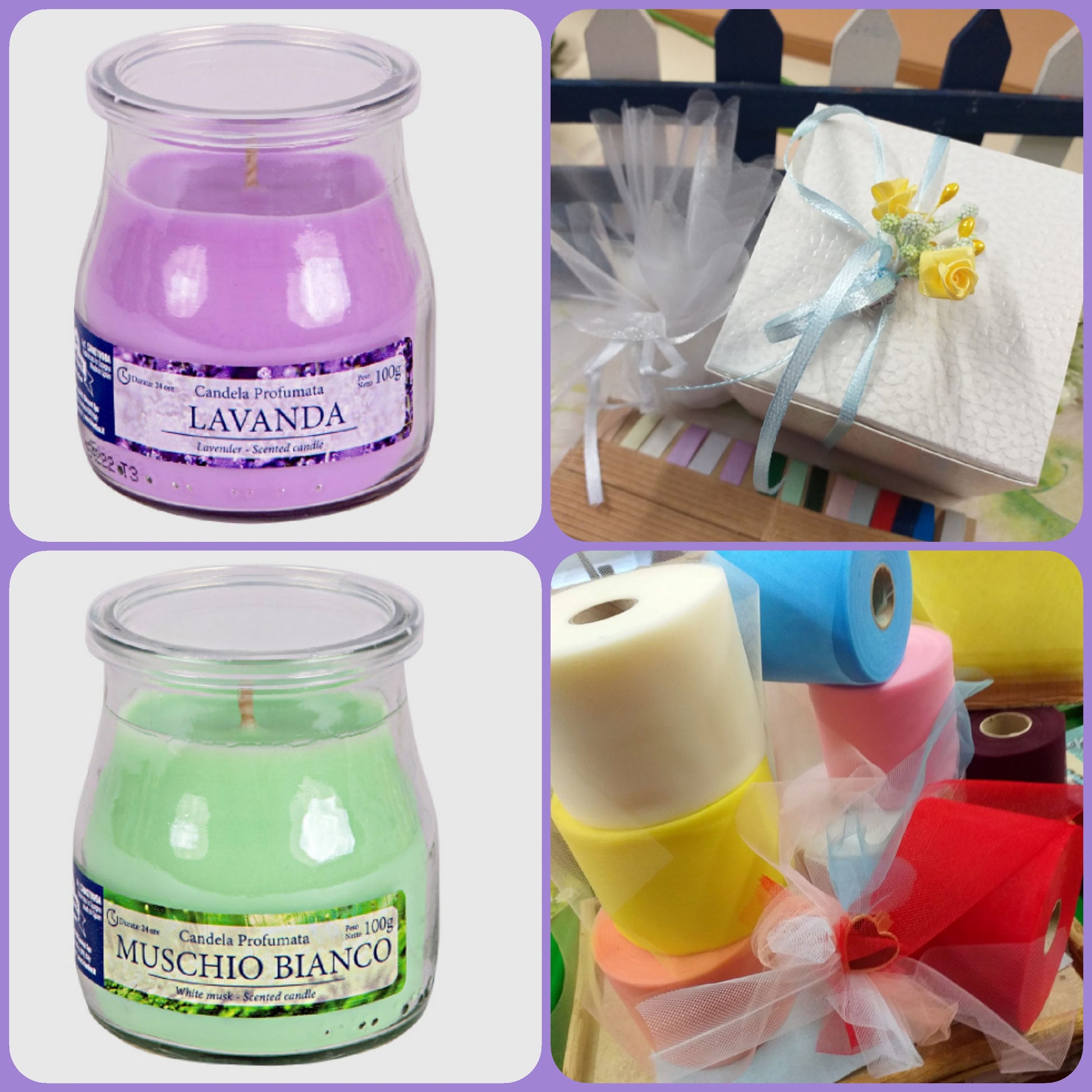 come confezionare vasetto vetro barattolo candela profumata bomboniera lavanda muschio bianco uso fai da te o confezionata confetti per matrimonio comunione cresima laurea 18 anni compleanno anniversario nozze