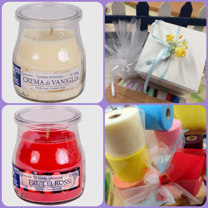 crema di vaniglia frutti rossi esempio packaging vasetto vetro barattolo candela profumata bomboniera uso fai da te o confezionata confetti per matrimonio comunione cresima laurea 18 anni compleanno anniversario nozze