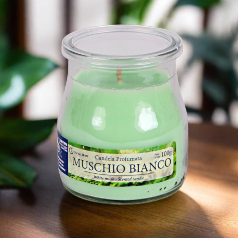 verde chiaro muschio bianco vasetto vetro barattolo candela profumata bomboniera uso fai da te o confezionata confetti per matrimonio comunione cresima laurea 18 anni compleanno anniversario nozze