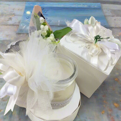 packaging vasetto vetro barattolo candela profumata bomboniera crema vaniglia uso fai da te o confezionata confetti per matrimonio comunione cresima laurea 18 anni compleanno anniversario nozze
