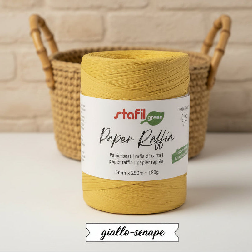 rafia per borse uncinetto naturale colorata filo per cestini gomitolo giallo senape paper raffia di carta stafil green 5 mm 220 metri 180 g