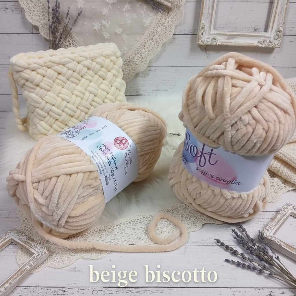 beige biscotto Cucirini Tre Stelle lavori a maglia velluto velvet ciniglia lana  gomitolo 100 g filato uncinetto amigurumi cordino fettuccia crochet borse sciarpe cappelli berretti scaldacollo