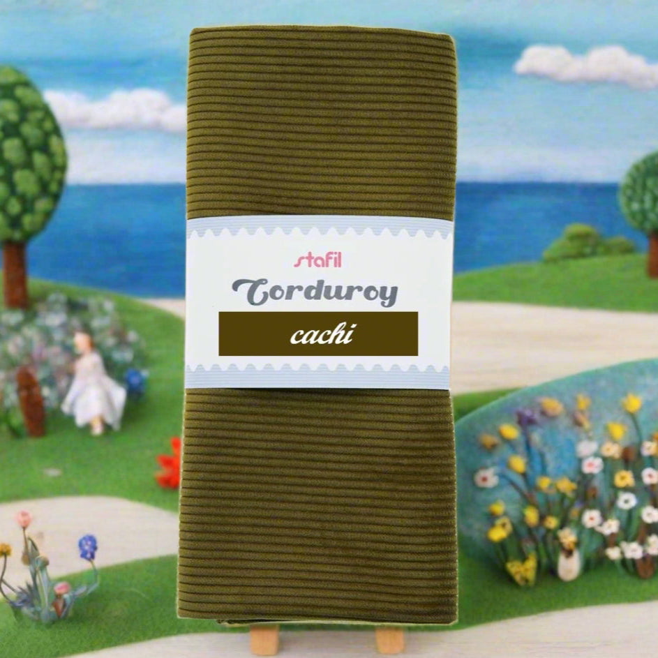 vetrina Corduroy velluto costina stafil  cachi 48 x 70 cm tessuto stoffa per cucito creativo fodere borse fatte a mano e uncinetto artigianali idea creare paesaggio feltro pannolenci