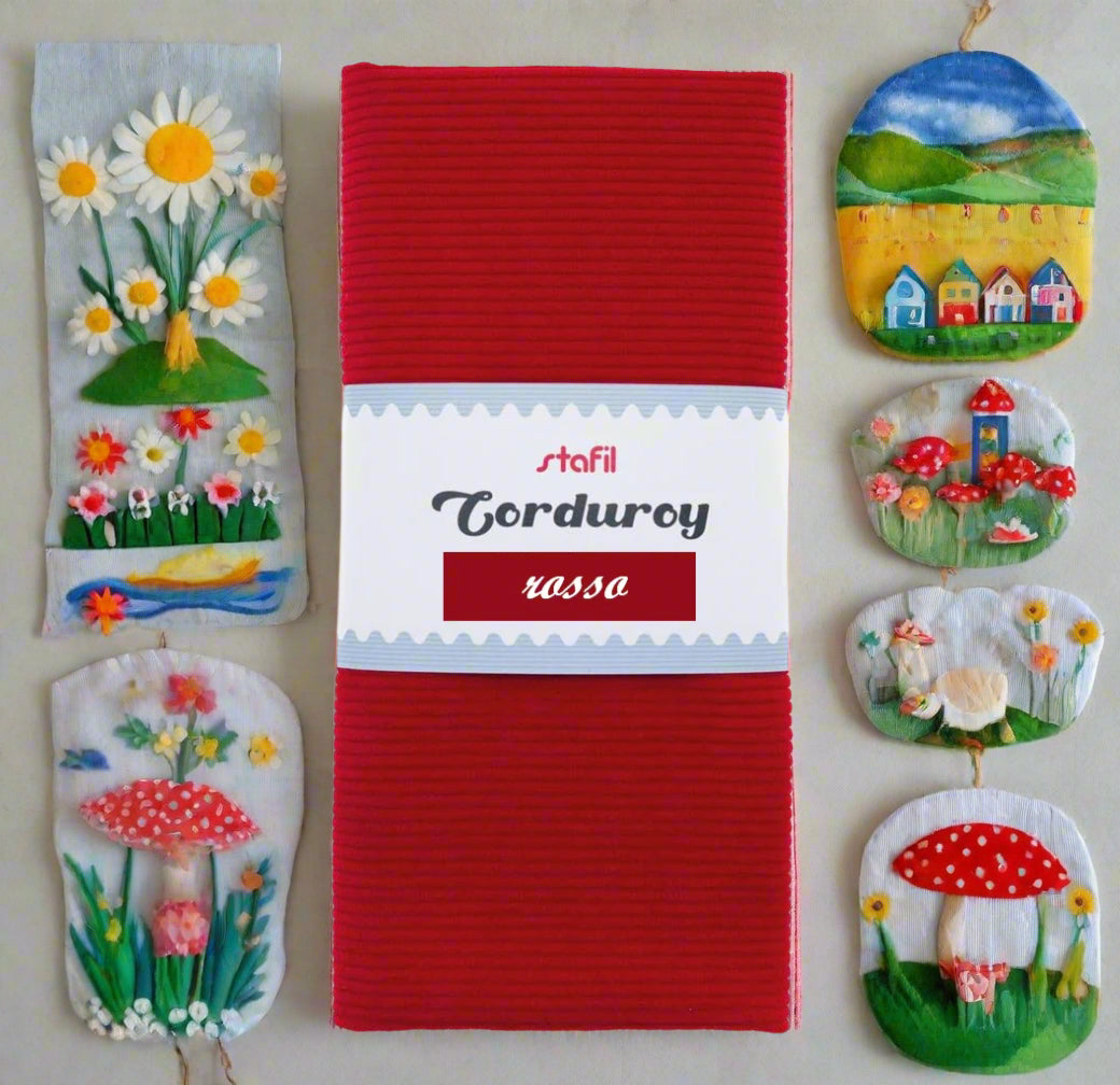 vetrina Corduroy velluto costina stafil rosso 48 x 70 cm tessuto stoffa per cucito creativo fodere borse fatte a mano e uncinetto artigianali idea quadretti cuciti a mano