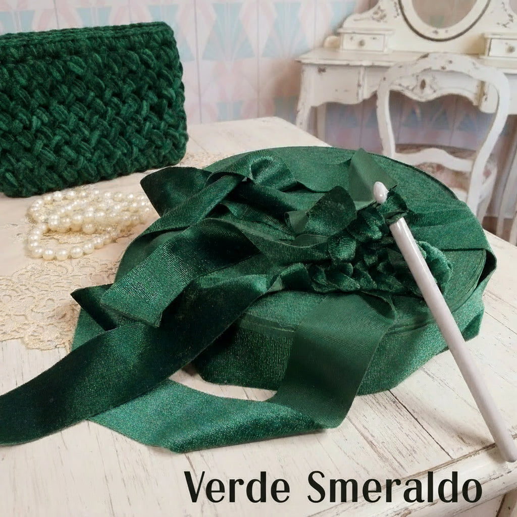 maglina verde smeraldo velvet crochet fettuccia velluto per borse uncinetto pizza per clutch bags pochette cerimonia matrimonio eleganti borsette