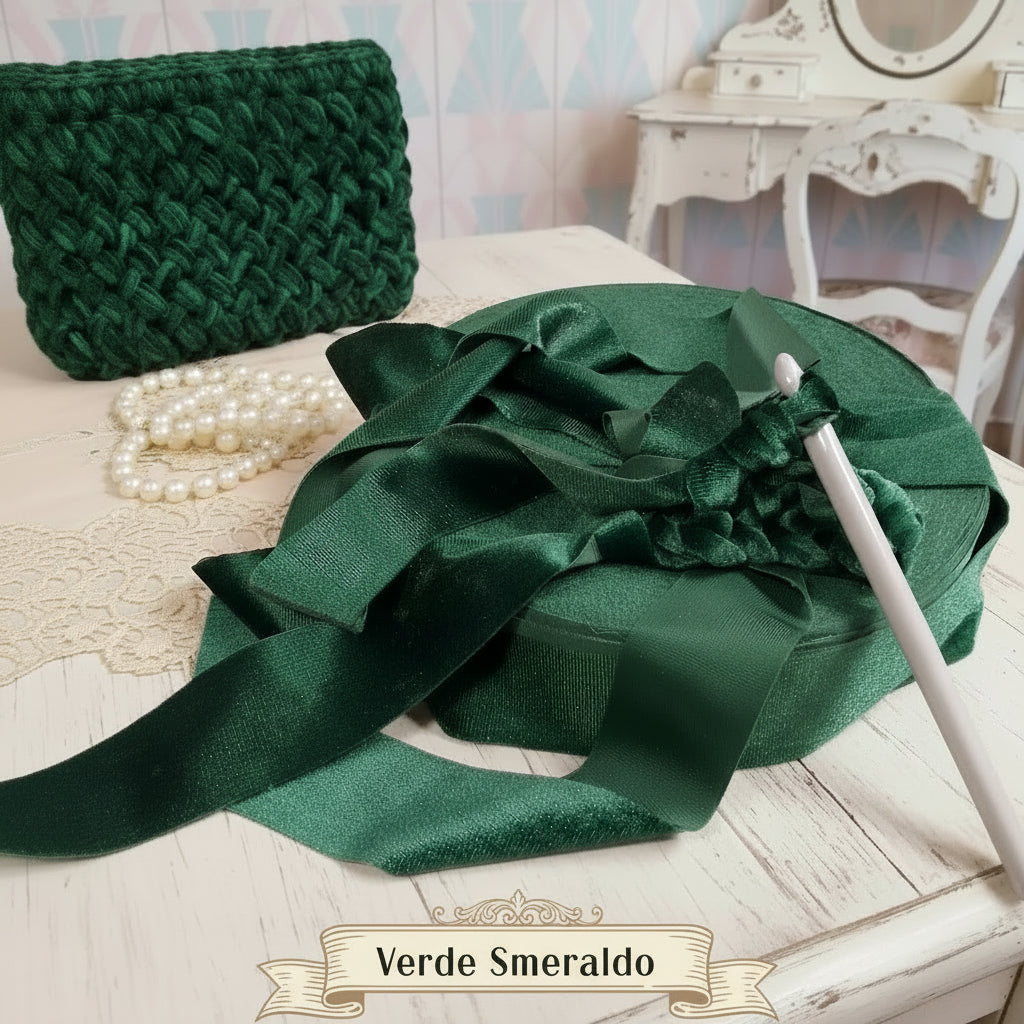 maglina verde smeraldo velvet crochet fettuccia velluto per borse uncinetto pizza per clutch bags pochette cerimonia matrimonio eleganti borsette