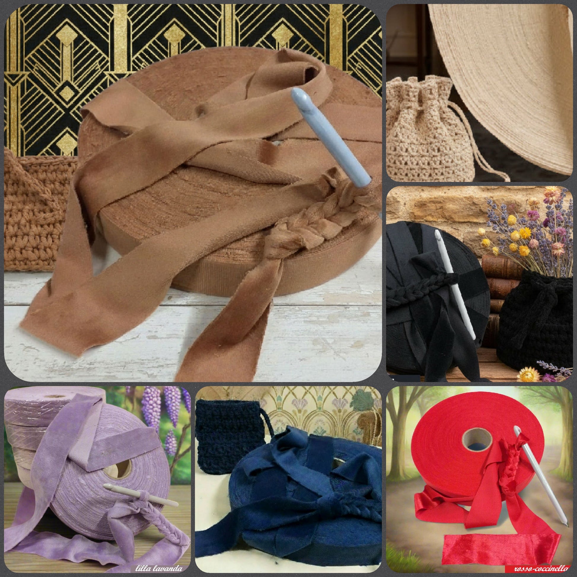 liscio fettuccia velluto crochet velvet maglina ciniglia per borse uncinetto pizza per clutch bags pochette cerimonia eleganti borsette marrone cerbiatto, beige burro, nero, lilla lavanda, blu marino, rosso coccinella