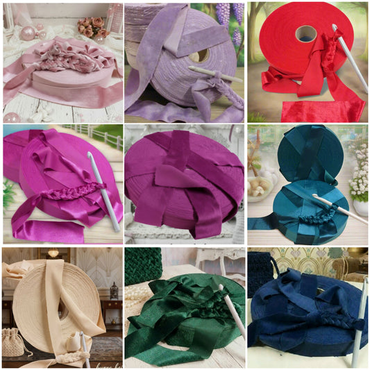 liscio fettuccia velluto crochet velvet maglina ciniglia per borse uncinetto pizza per clutch bags pochette cerimonia eleganti borsette rosa cipria, lilla lavanda, rosso, fucsia, viola, blu ottanio e marino, burro, verde smeraldo