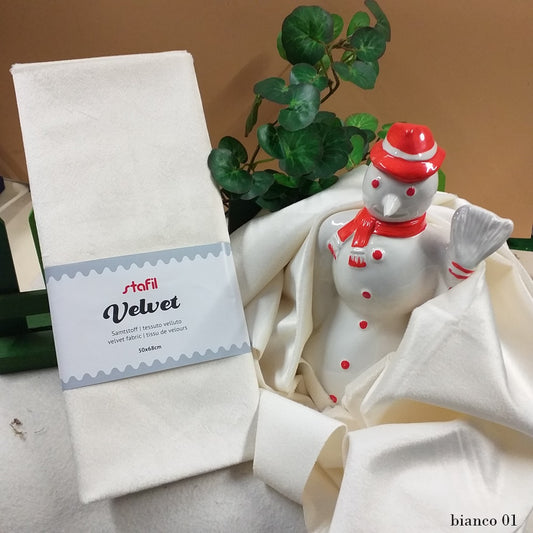 samtstoff tissu de velours bianco Natale tessuto Stafil velluto velvet uso cucito creativo pupazzi Babbo Natale palline albero fiocchi natalizi decorazioni addobbi packaging vetrinistica