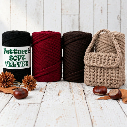 nero bordeaux coccio ruggine marrone scuro fettuccia uncinetto borse MAS velluto velvet soft
