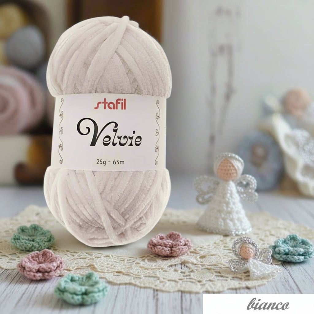 filato bianco ciniglia velvie stafil filo di lana sottile per crochet uncinetto knitting lavori a maglia vellutino velvet per amigurumi pupazzi peluche bambole angioletti fiori