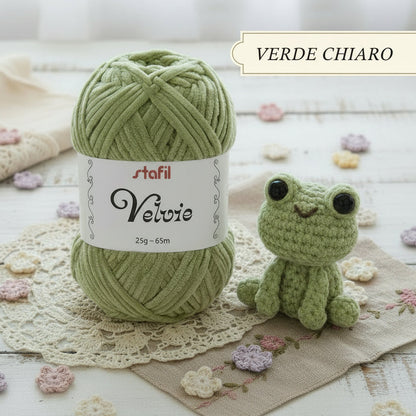 verde pistacchio ciniglia filato velvie stafil filo di lana sottile per crochet uncinetto knitting lavori a maglia vellutino velvet per amigurumi pupazzi peluche bambole rana